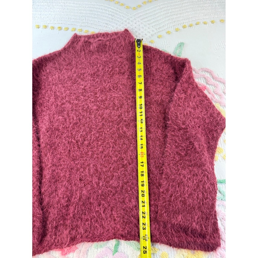 Open Edit Fuzzy Eyelash Wool Blend Mock Neck Sweater Burgundy Large XX7502 - Picture 3 of 8